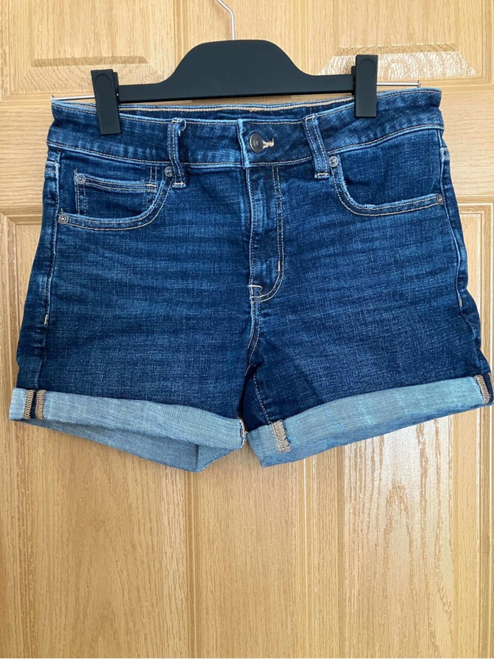 American Eagle Outfitters Dark Blue Roll-Cuff Denim Shorts